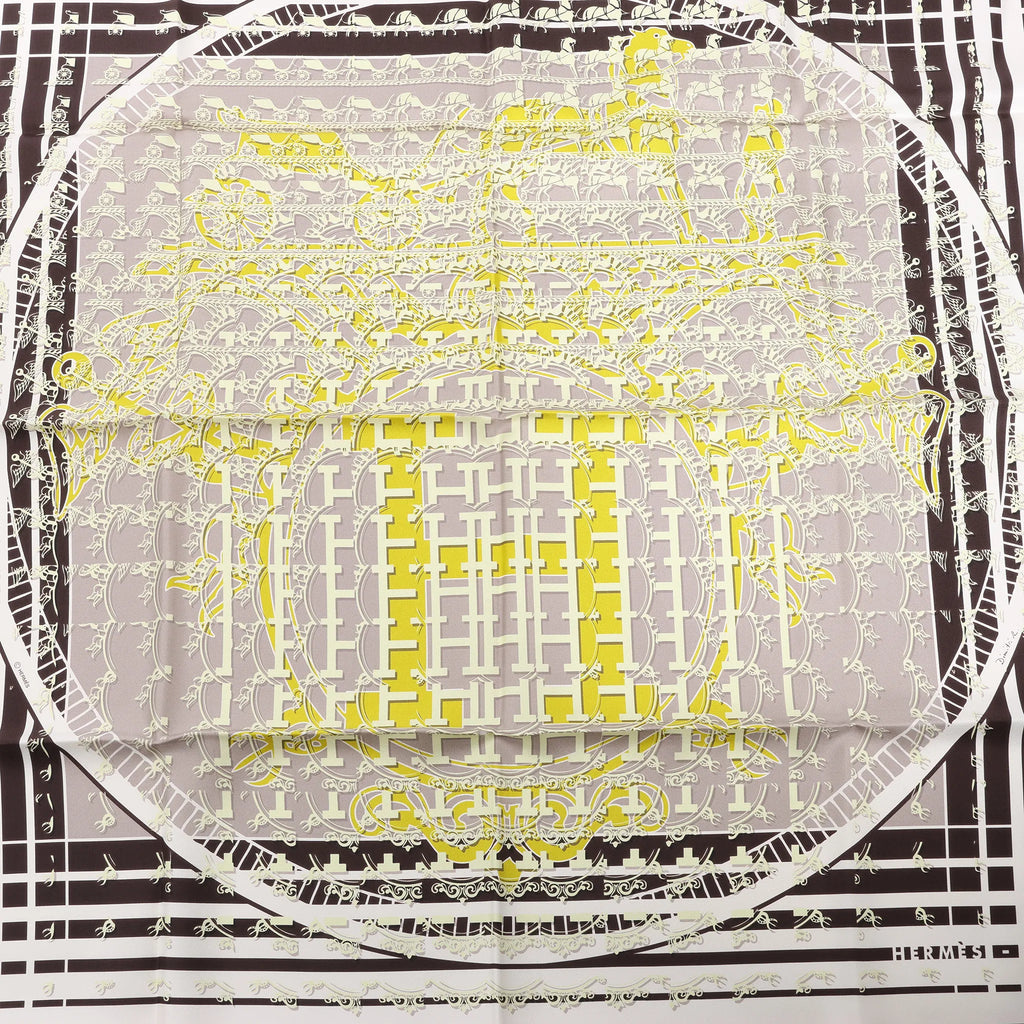 Hermès Carré 90 "FAUBOURG SECONDE" Silk handkerchief in Yellow x Black x White