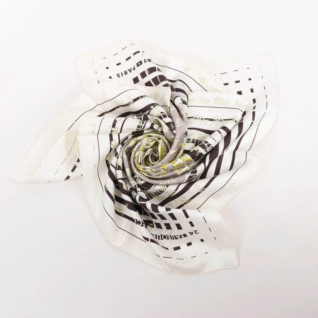Hermès Carré 90 "FAUBOURG SECONDE" Silk handkerchief in Yellow x Black x White
