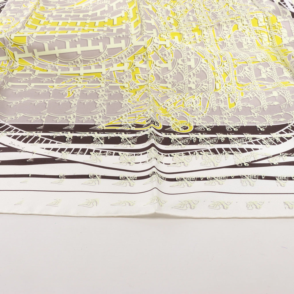 Hermès Carré 90 "FAUBOURG SECONDE" Silk handkerchief in Yellow x Black x White