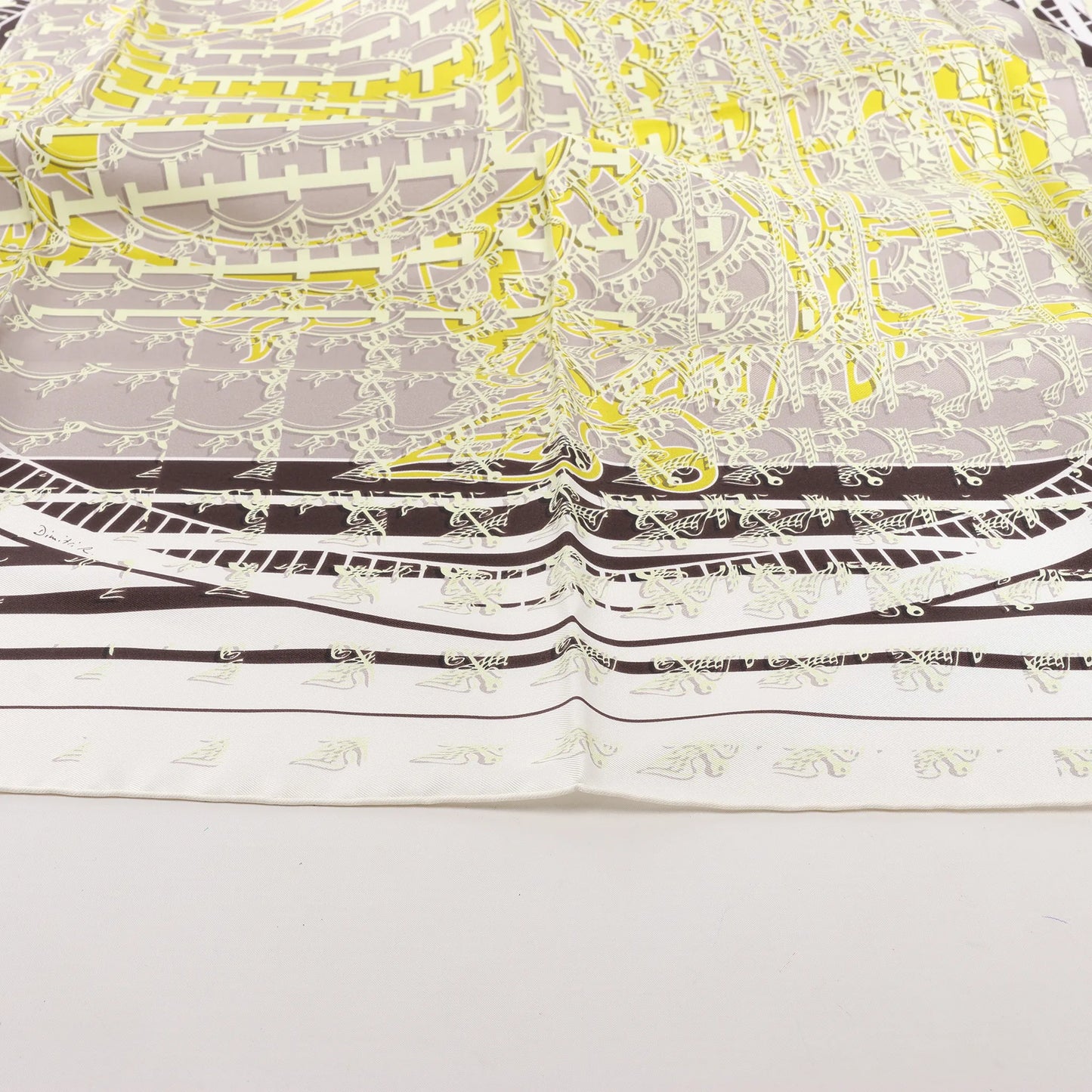 Hermès Carré 90 "FAUBOURG SECONDE" Silk handkerchief in Yellow x Black x White