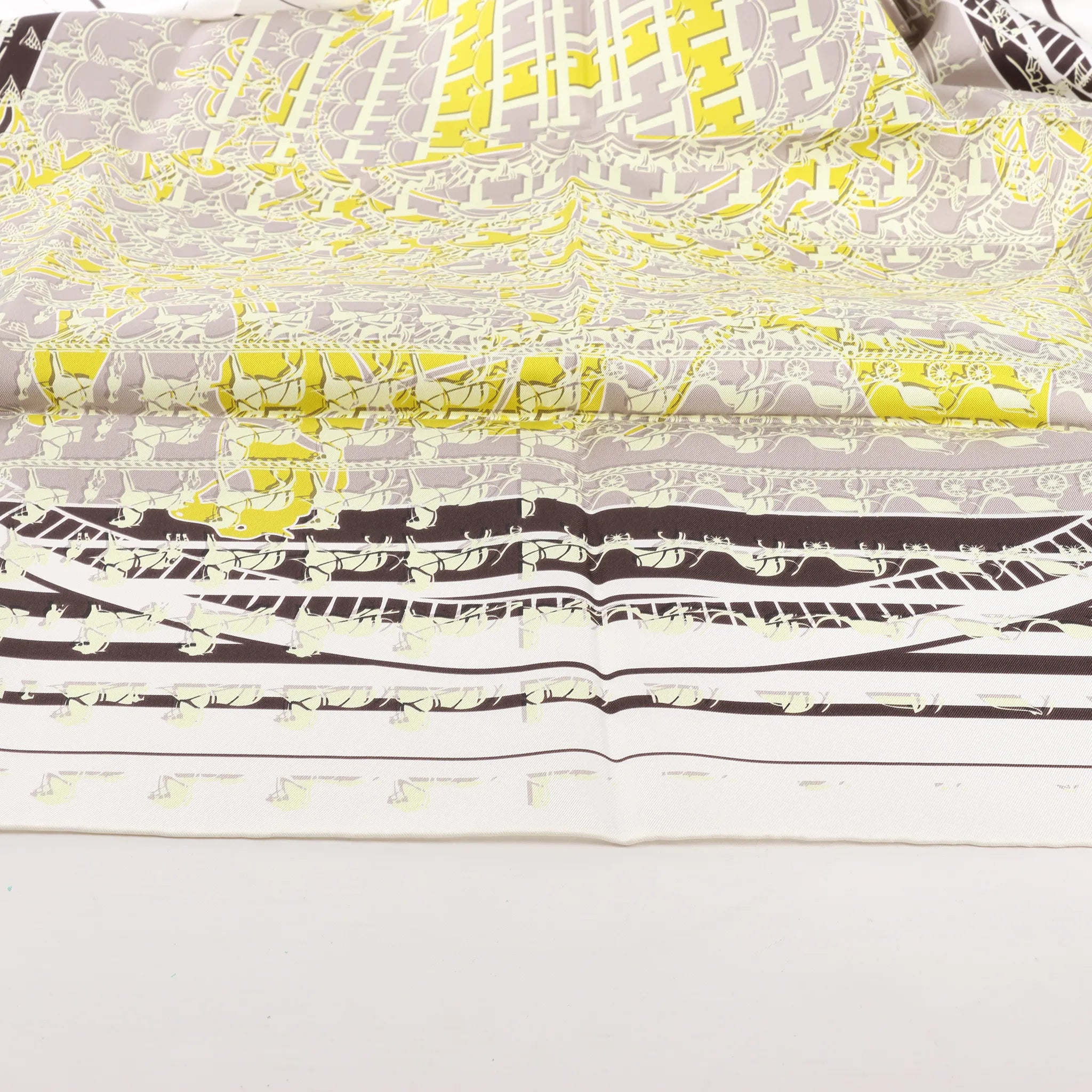Hermès Carré 90 "FAUBOURG SECONDE" Silk handkerchief in Yellow x Black x White