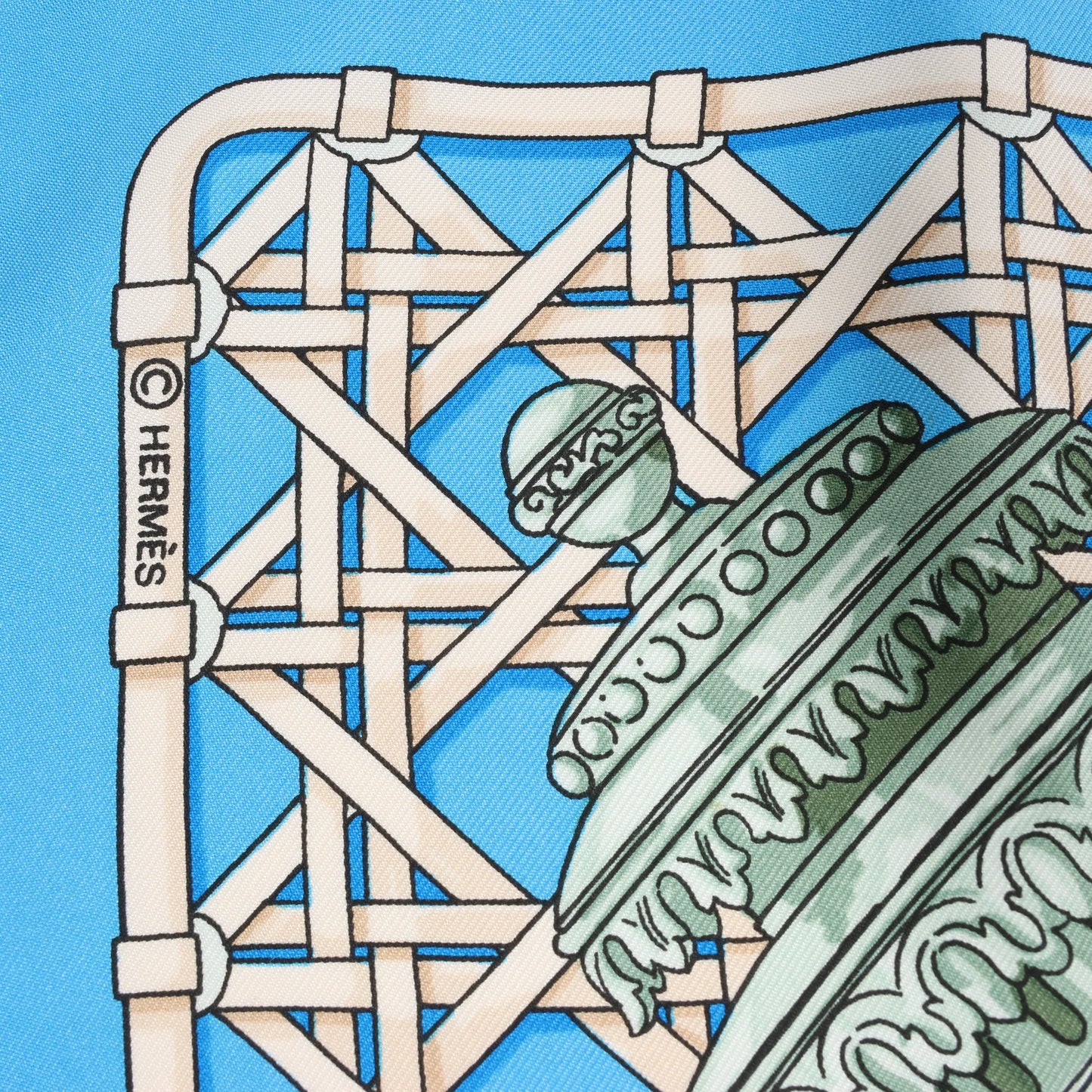 Hermès Carré 90 "FEUX DE ROUTE" Silk handkerchief in Blue