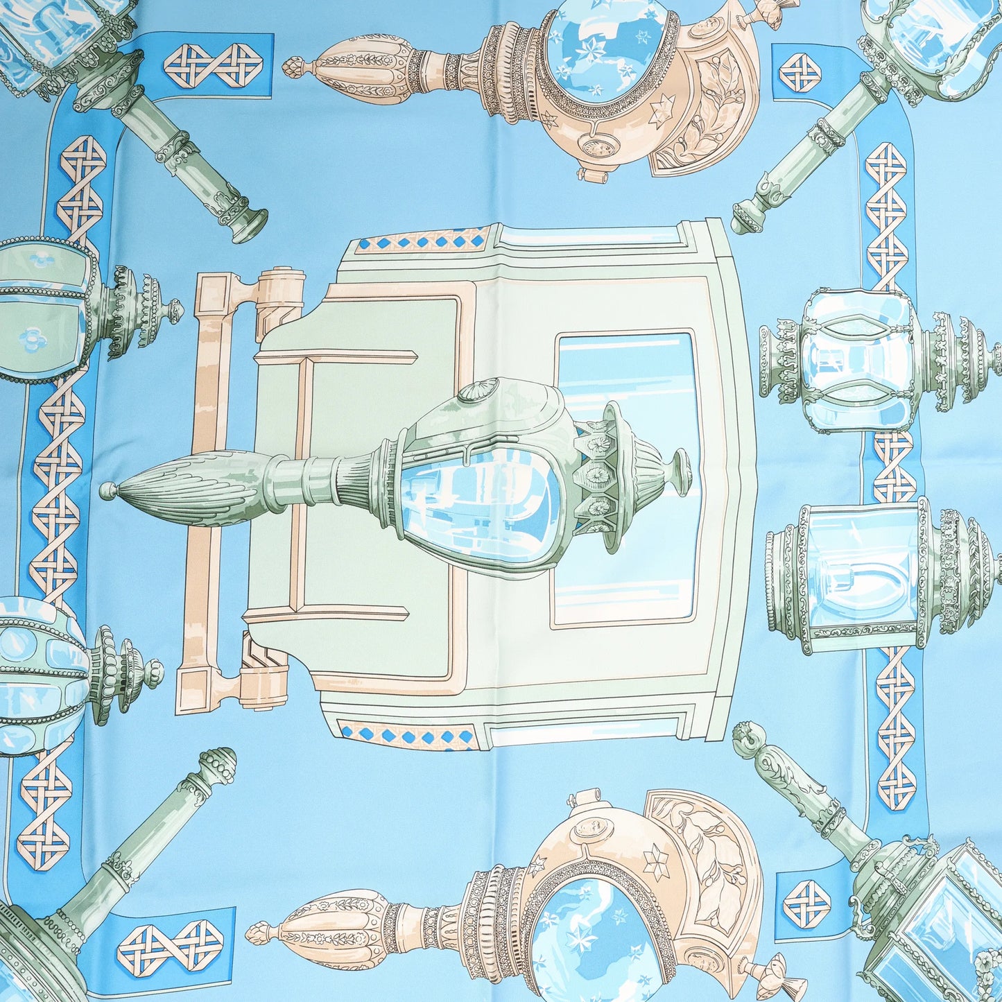 Hermès Carré 90 "FEUX DE ROUTE" Silk handkerchief in Blue