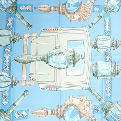 Hermès Carré 90 "FEUX DE ROUTE" Silk handkerchief in Blue