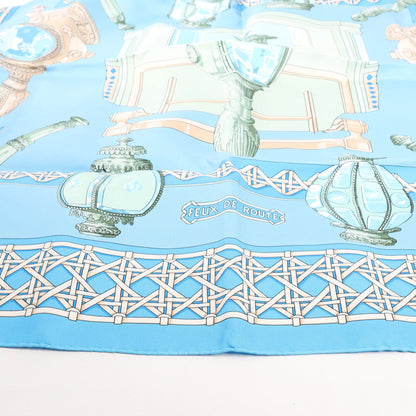 Hermès Carré 90 "FEUX DE ROUTE" Silk handkerchief in Blue