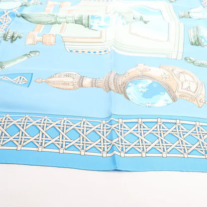 Hermès Carré 90 "FEUX DE ROUTE" Silk handkerchief in Blue
