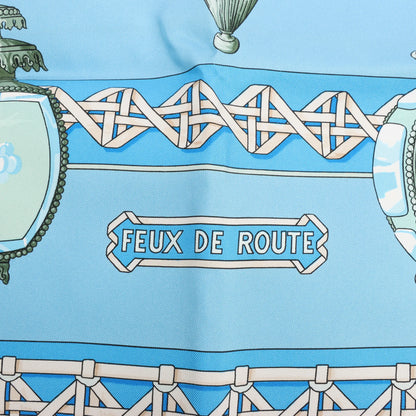 Hermès Carré 90 "FEUX DE ROUTE" Silk handkerchief in Blue