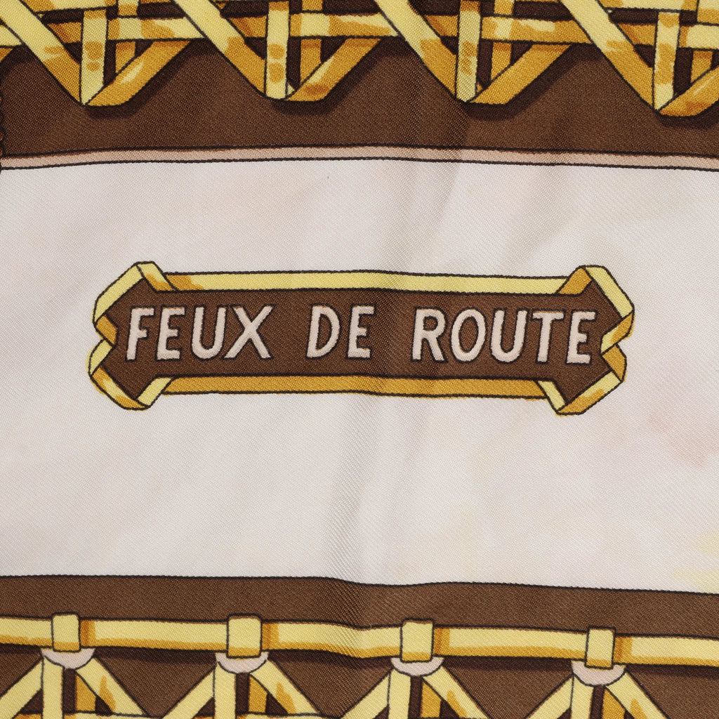Hermès Carré 90 "FEUX DE ROUTE" Silk handkerchief in Brown