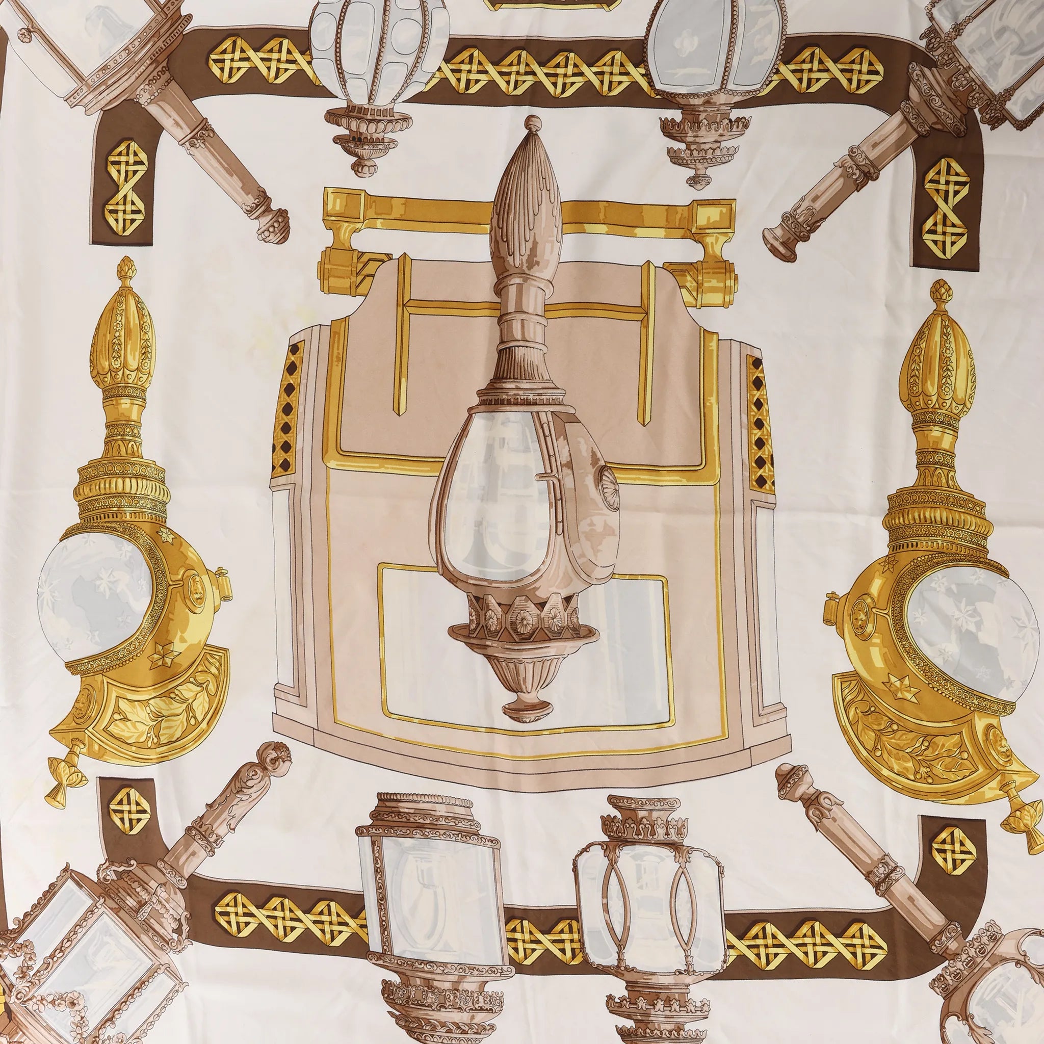 Hermès Carré 90 "FEUX DE ROUTE" Silk handkerchief in Brown