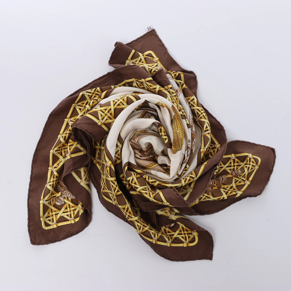 Hermès Carré 90 "FEUX DE ROUTE" Silk handkerchief in Brown