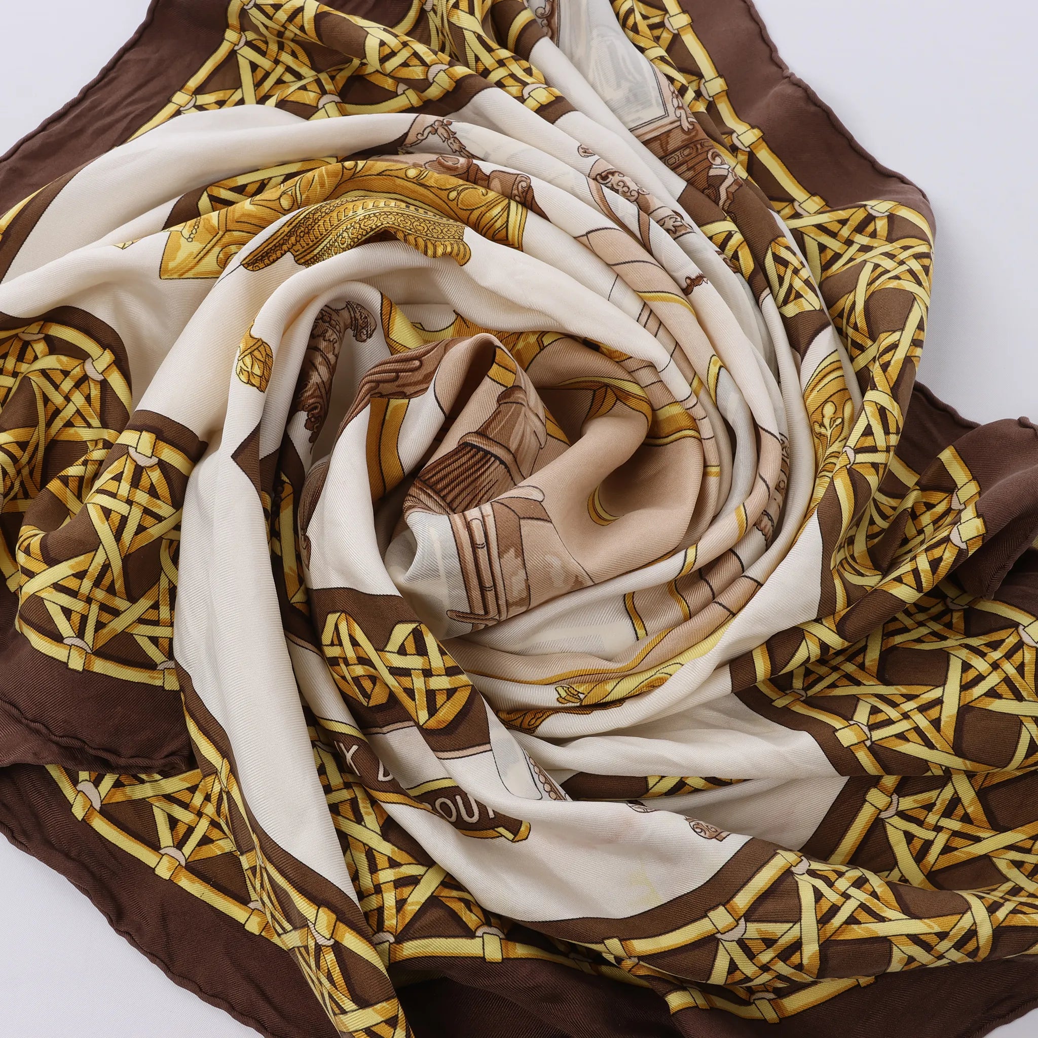 Hermès Carré 90 "FEUX DE ROUTE" Silk handkerchief in Brown