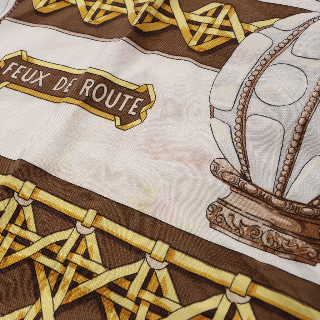 Hermès Carré 90 "FEUX DE ROUTE" Silk handkerchief in Brown