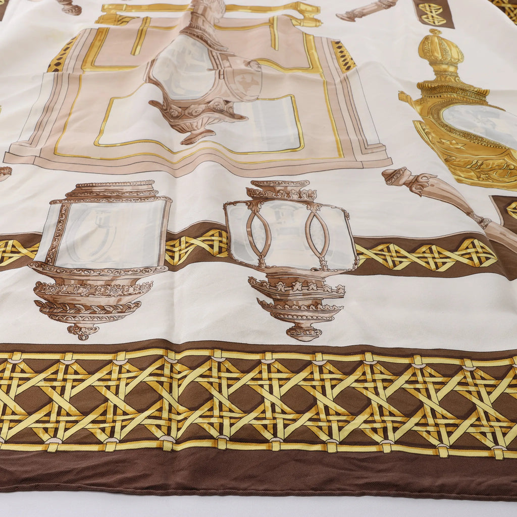 Hermès Carré 90 "FEUX DE ROUTE" Silk handkerchief in Brown