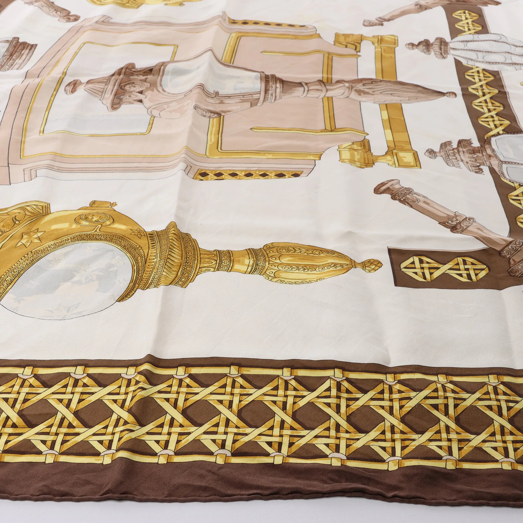 Hermès Carré 90 "FEUX DE ROUTE" Silk handkerchief in Brown