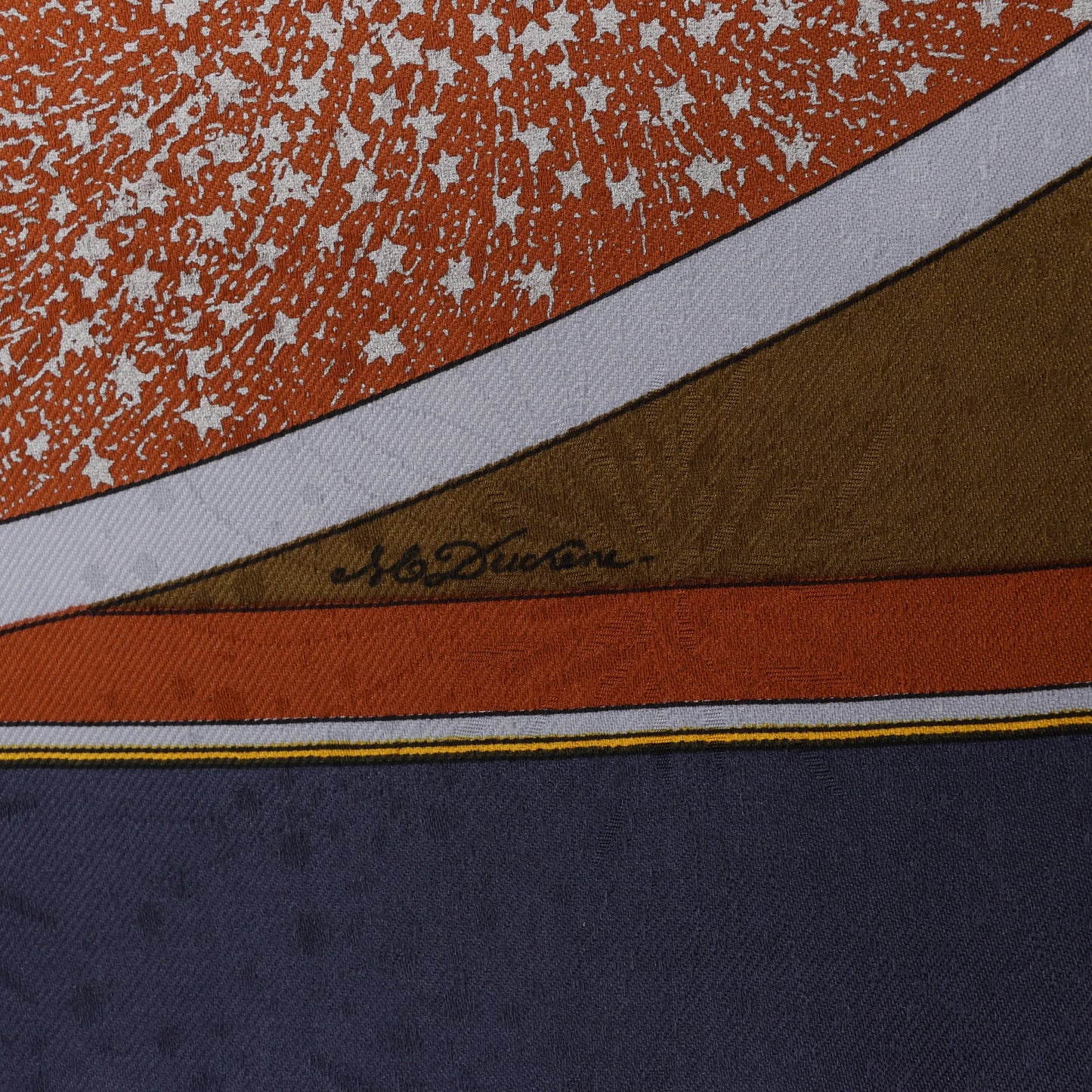 Hermès Carré 90 „FEUX D'ARTIFICE“ Seidentaschentuch in Marineblau x Braun