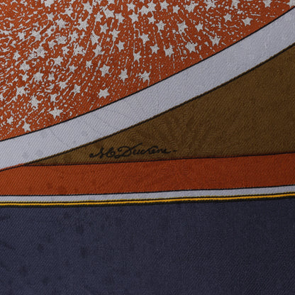 Hermès Carré 90 „FEUX D'ARTIFICE“ Seidentaschentuch in Marineblau x Braun