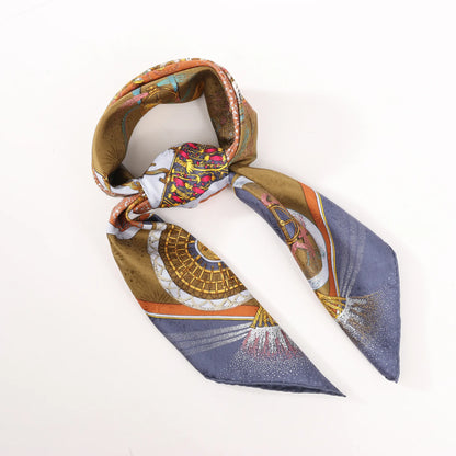 Hermès Carré 90 „FEUX D'ARTIFICE“ Seidentaschentuch in Marineblau x Braun