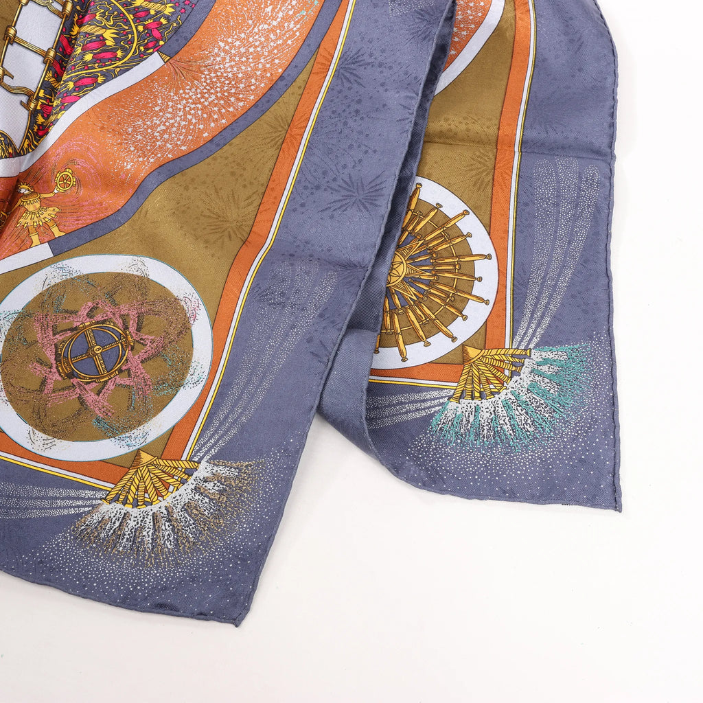Hermès Carré 90 "FEUX D’ARTIFICE" Silk handkerchief in Navy Blue x Brown