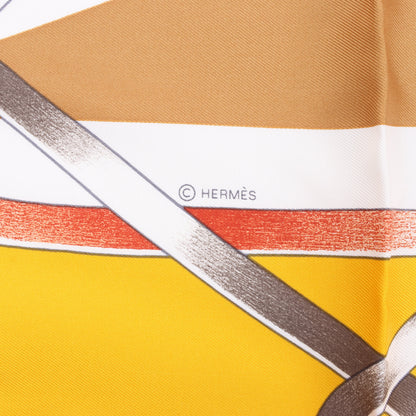 Hermès Carré 90 " FIGURE ARTISTIQUE" 100% Silk Scarf in Orange