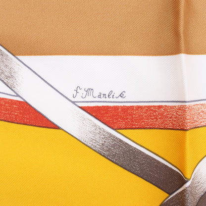 Hermès Carré 90 " FIGURE ARTISTIQUE" 100% Silk Scarf in Orange