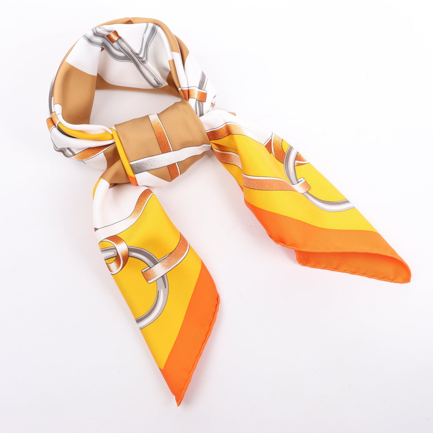 Hermès Carré 90 " FIGURE ARTISTIQUE" 100% Silk Scarf in Orange