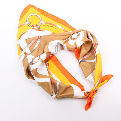Hermès Carré 90 " FIGURE ARTISTIQUE" 100% Silk Scarf in Orange