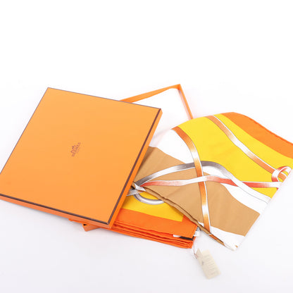 Hermès Carré 90 " FIGURE ARTISTIQUE" 100% Silk Scarf in Orange