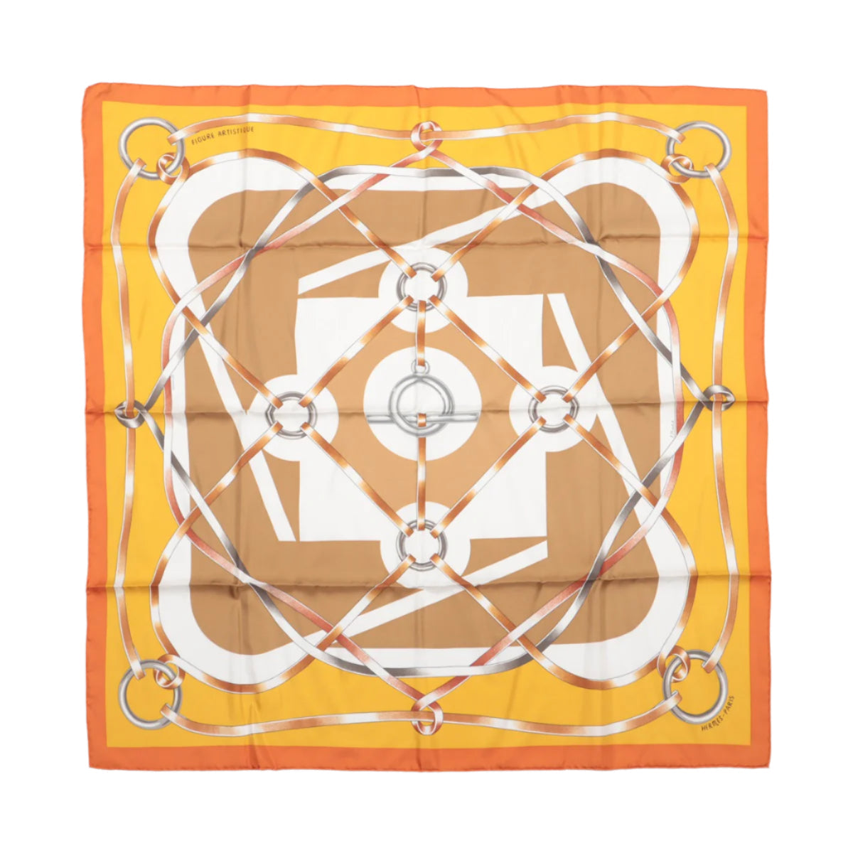 Hermès Carré 90 " FIGURE ARTISTIQUE" 100% Silk Scarf in Orange