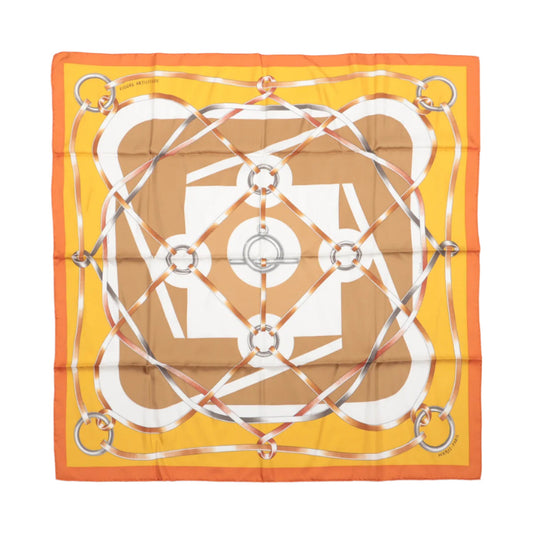 Hermès Carré 90 " FIGURE ARTISTIQUE" 100% Silk Scarf in Orange
