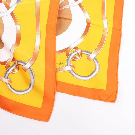 Hermès Carré 90 " FIGURE ARTISTIQUE " Foulard 100% Soie en Orange