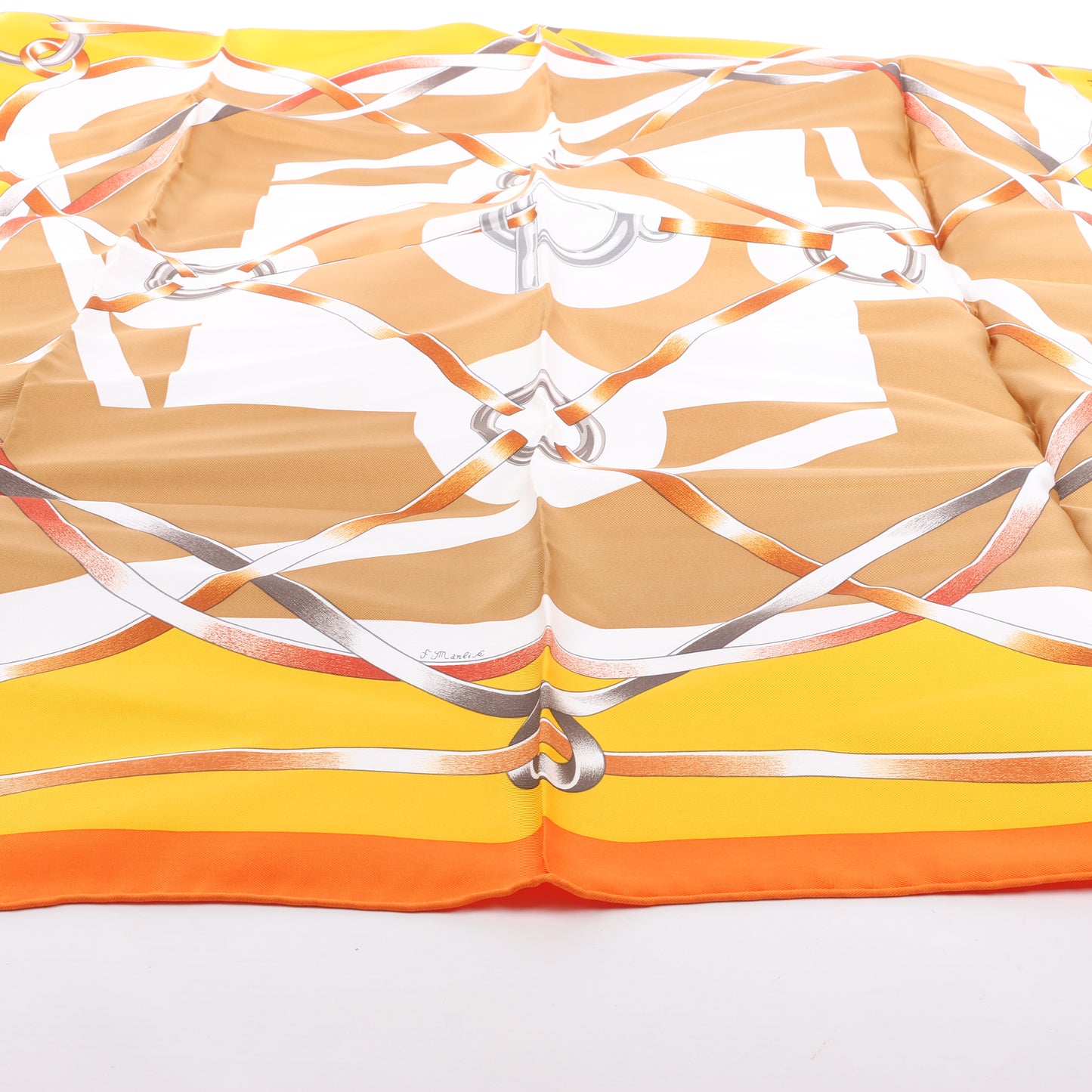 Hermès Carré 90 " FIGURE ARTISTIQUE " Foulard 100% Soie en Orange