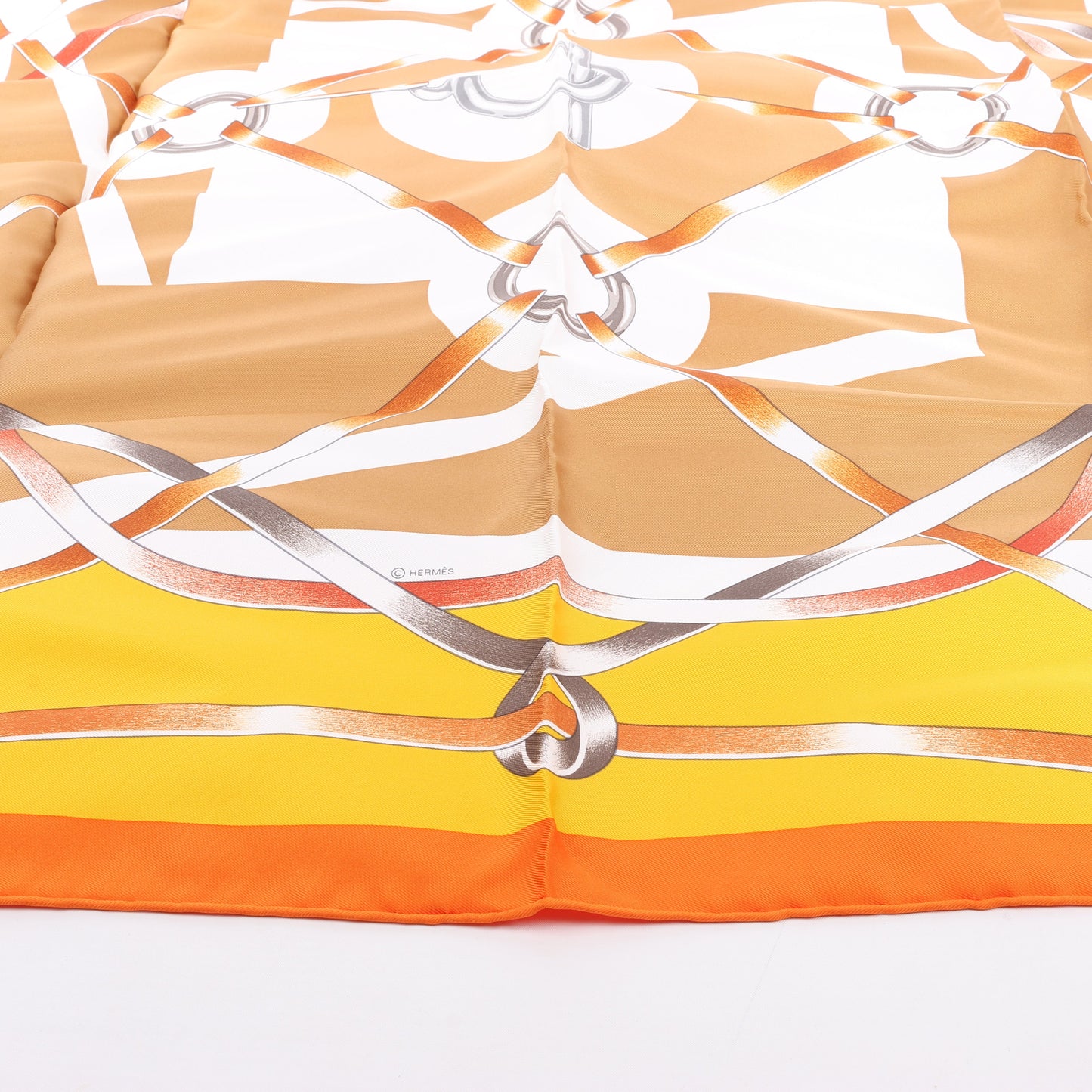 Hermès Carré 90 " FIGURE ARTISTIQUE" 100% Silk Scarf in Orange