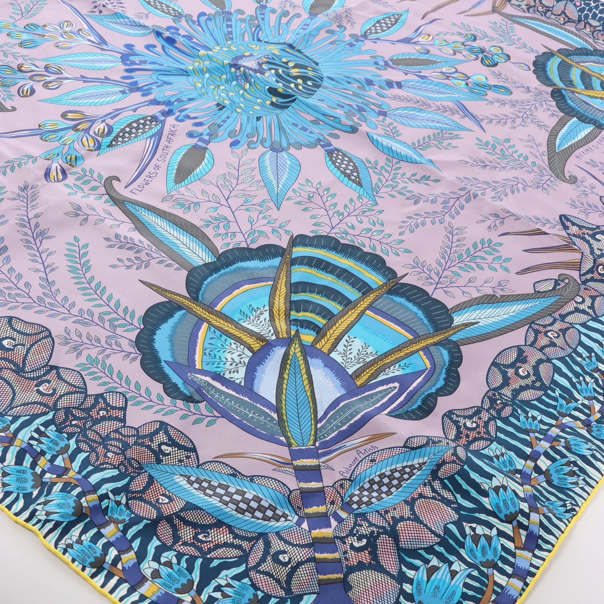 Hermès Carré 90 "FLOWERS OF SOUTH AFRICA" Silk handkerchief in Purple x Blue