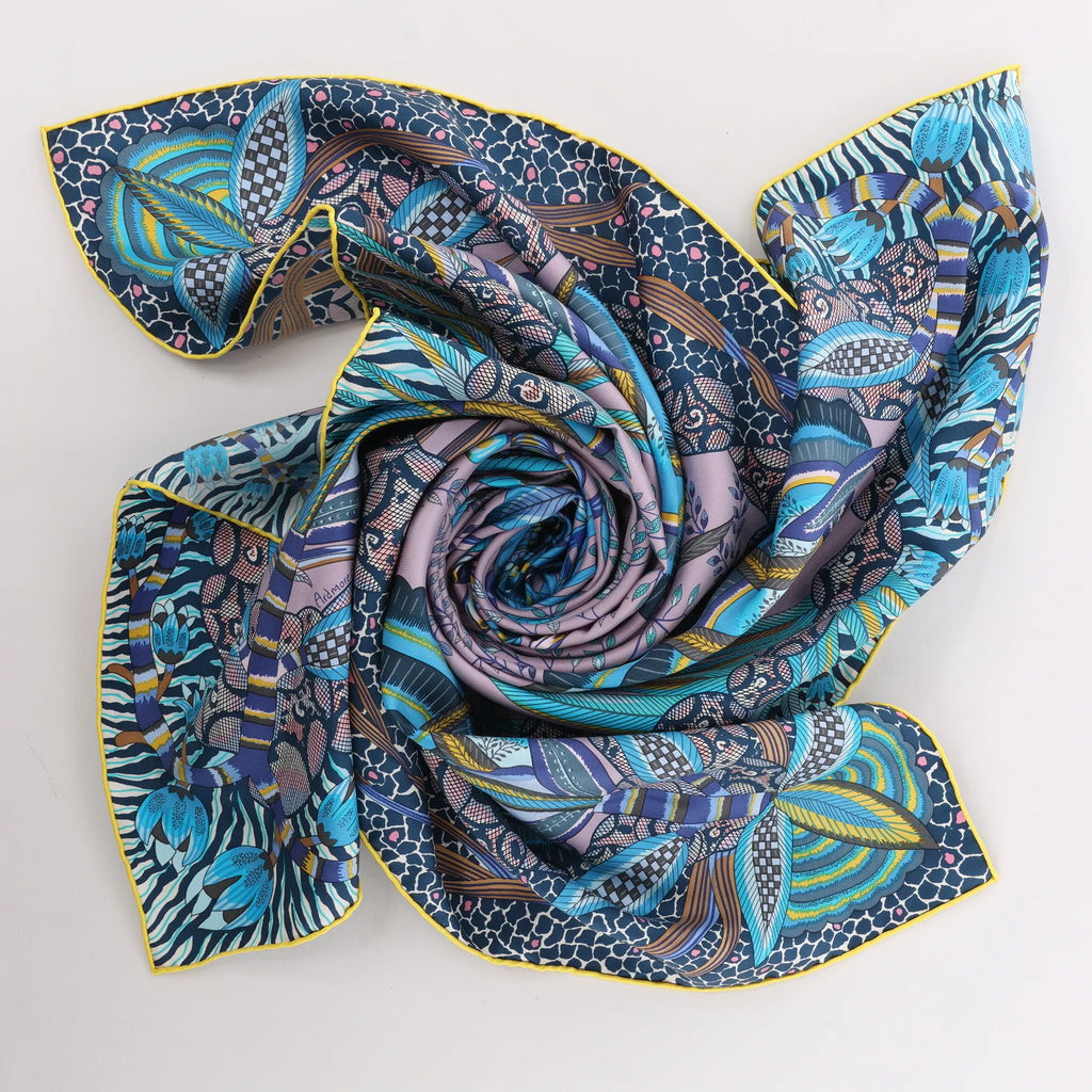 Hermès Carré 90 "FLOWERS OF SOUTH AFRICA" Silk handkerchief in Purple x Blue