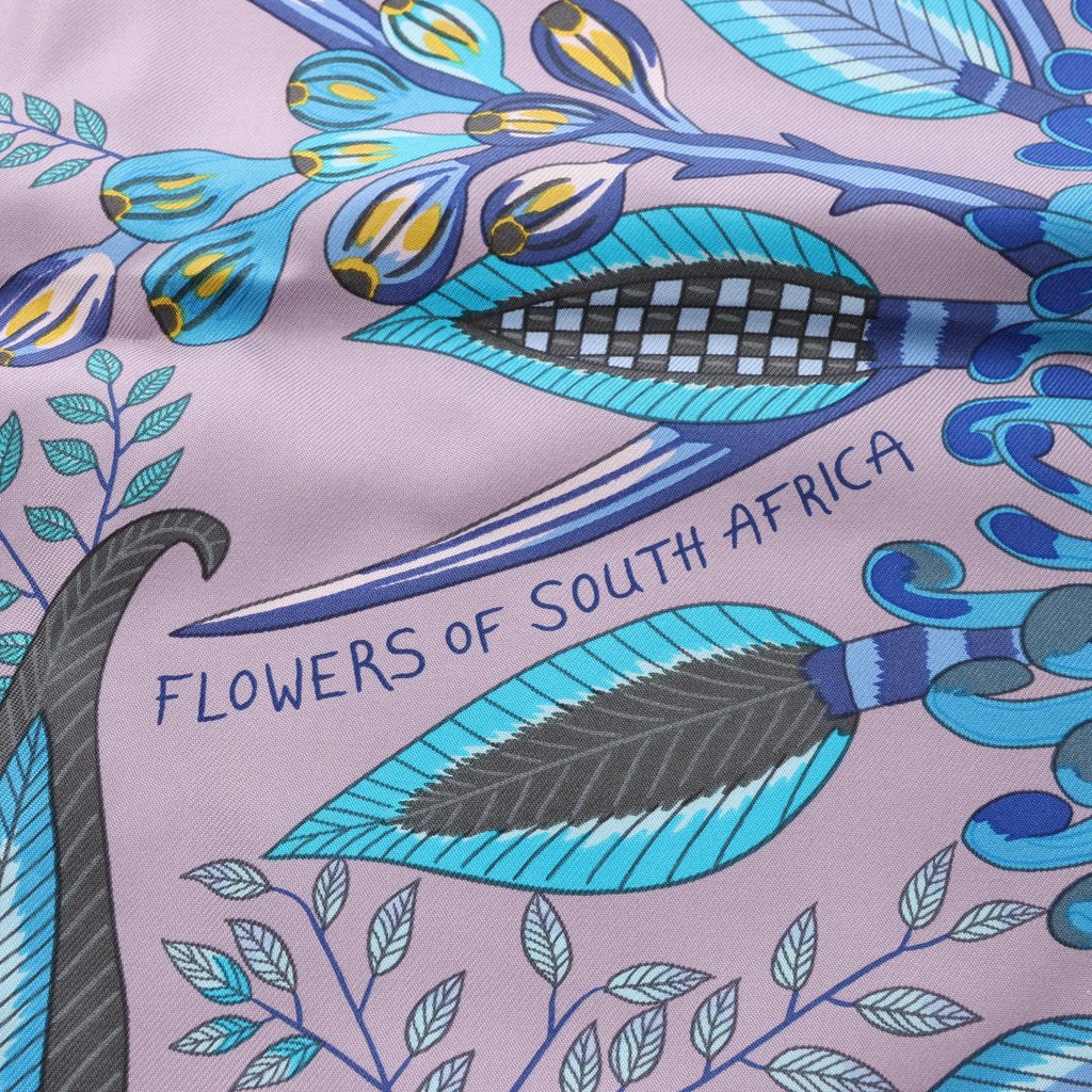 Hermès Carré 90 "FLOWERS OF SOUTH AFRICA" Silk handkerchief in Purple x Blue
