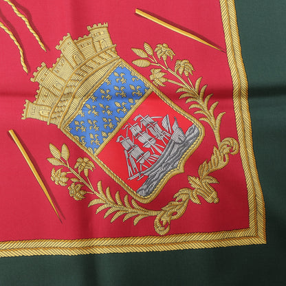 Hermès Carré 90 "FLVCTVAT NEC MERGITVR" 100% Silk Scarf in Green x Red