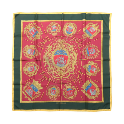 Hermès Carré 90 "FLVCTVAT NEC MERGITVR" 100% Silk Scarf in Green x Red