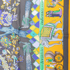 Hermès Carré 90 "Fantaisies Indiennes" Silk handkerchief in Navy Blue x Yellow
