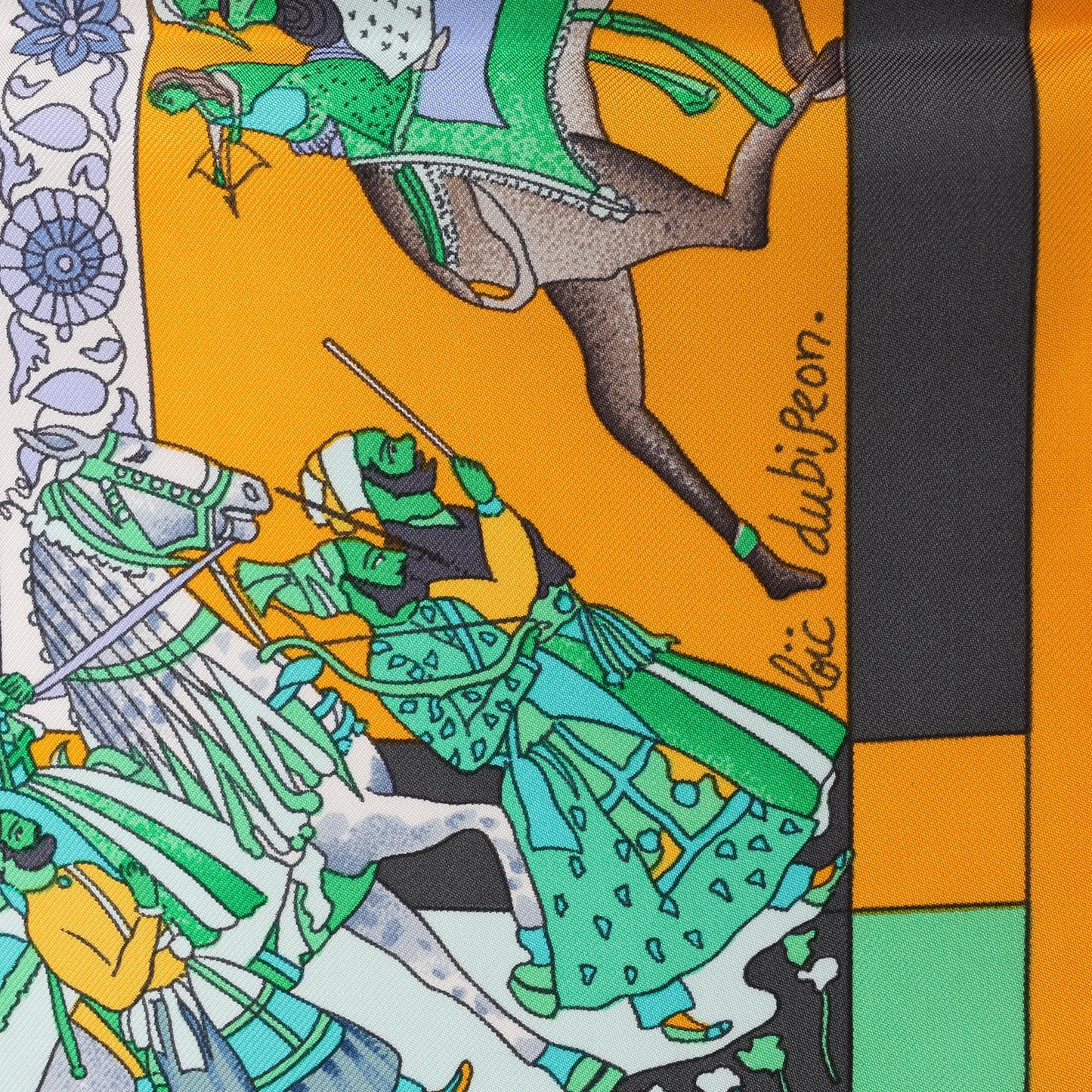 Hermès Carré 90 "Fantaisies Indiennes" Silk handkerchief in Navy Blue x Yellow