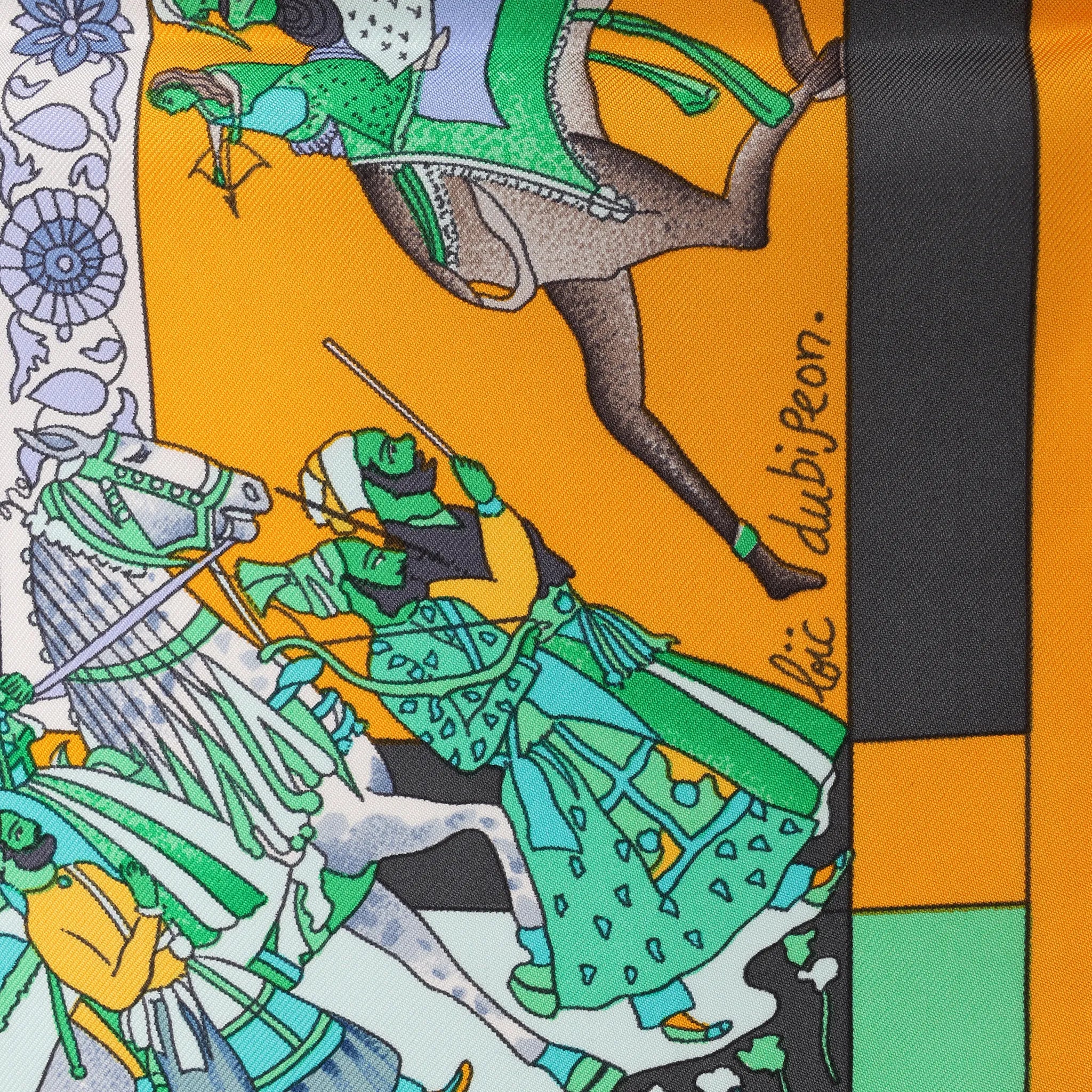 Hermès Carré 90 "Fantaisies Indiennes" Silk handkerchief in Navy Blue x Yellow
