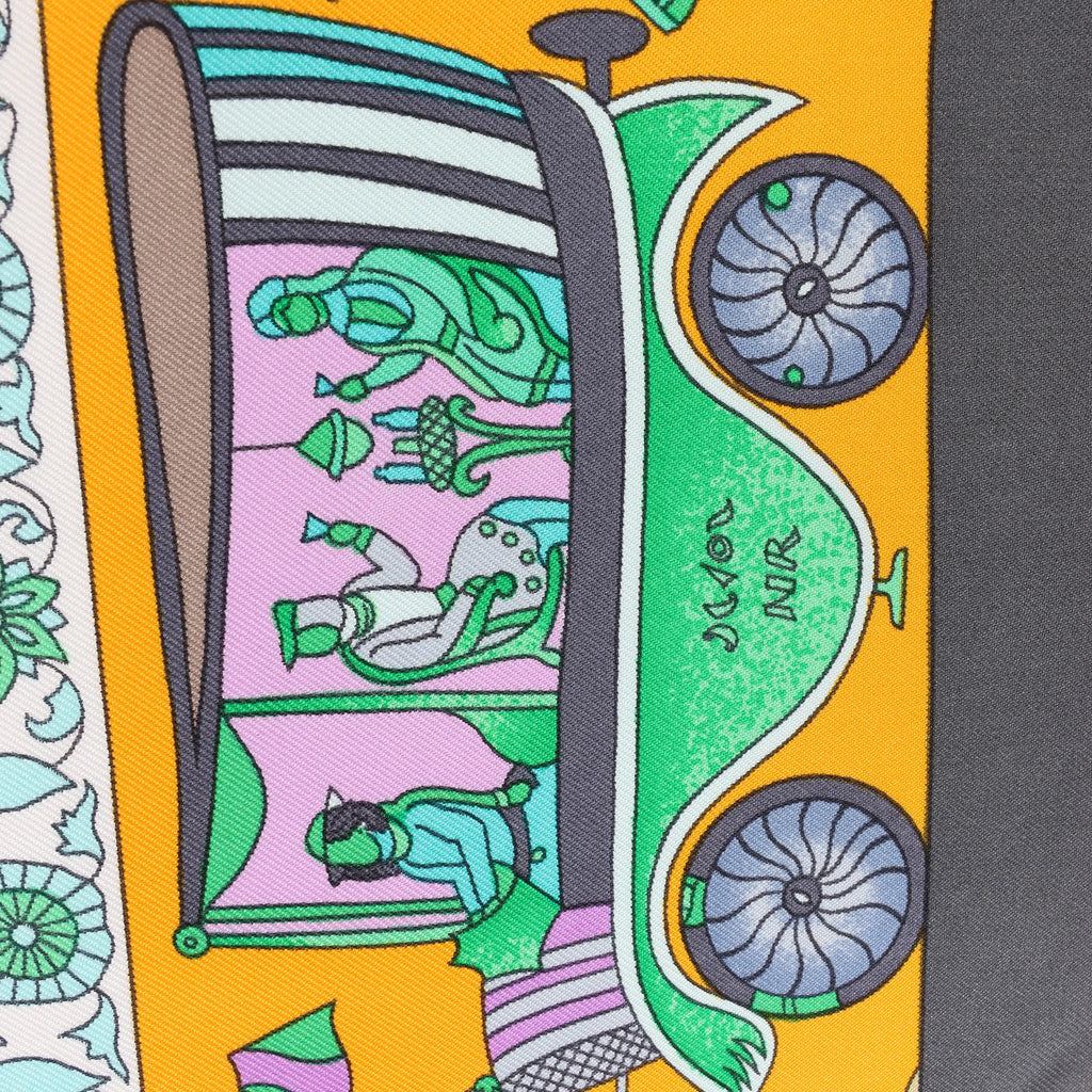 Hermès Carré 90 "Fantaisies Indiennes" Silk handkerchief in Navy Blue x Yellow