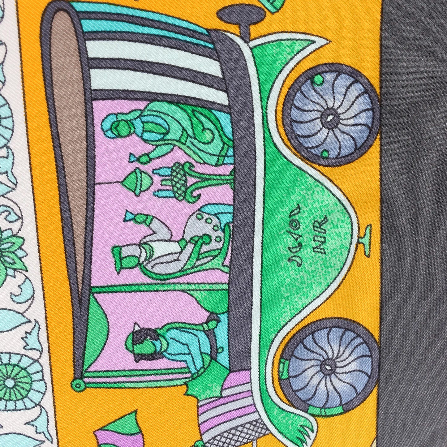 Hermès Carré 90 "Fantaisies Indiennes" Silk handkerchief in Navy Blue x Yellow