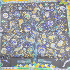 Hermès Carré 90 "Fantaisies Indiennes" Silk handkerchief in Navy Blue x Yellow