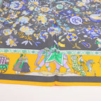 Hermès Carré 90 "Fantaisies Indiennes" Silk handkerchief in Navy Blue x Yellow