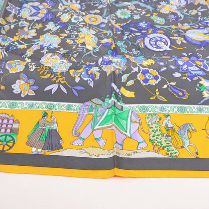 Hermès Carré 90 "Fantaisies Indiennes" Silk handkerchief in Navy Blue x Yellow