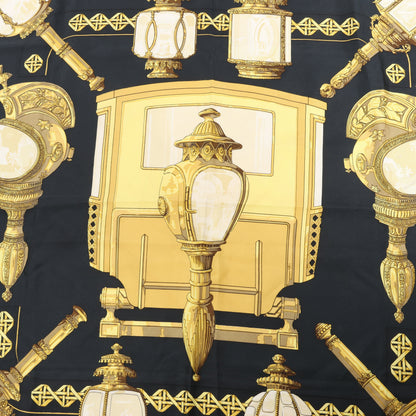 Hermès Carré 90 "Feux de Route" 100% Silk Scarf in Black x Gold
