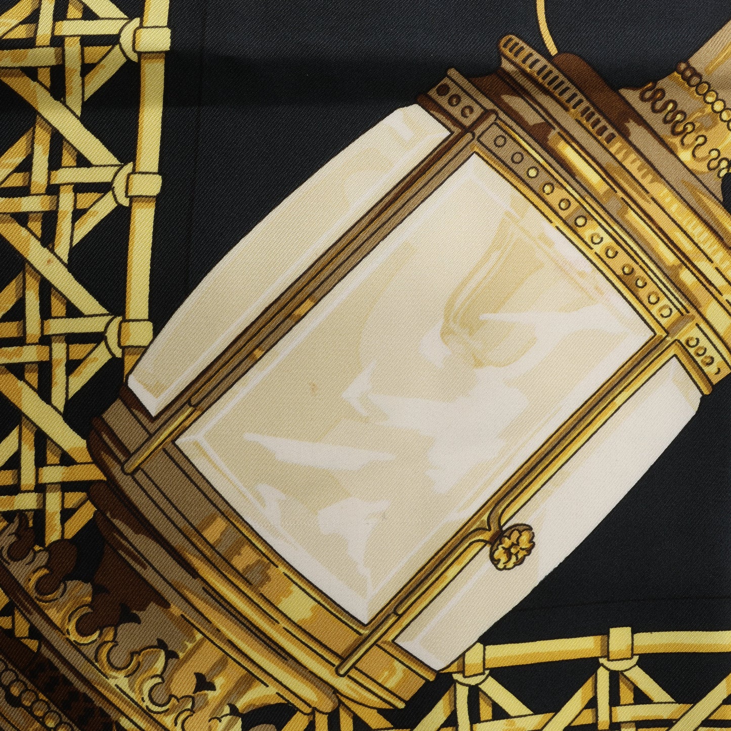 Hermès Carré 90 "Feux de Route" 100% Silk Scarf in Black x Gold