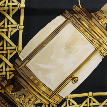 Hermès Carré 90 "Feux de Route" 100% Silk Scarf in Black x Gold