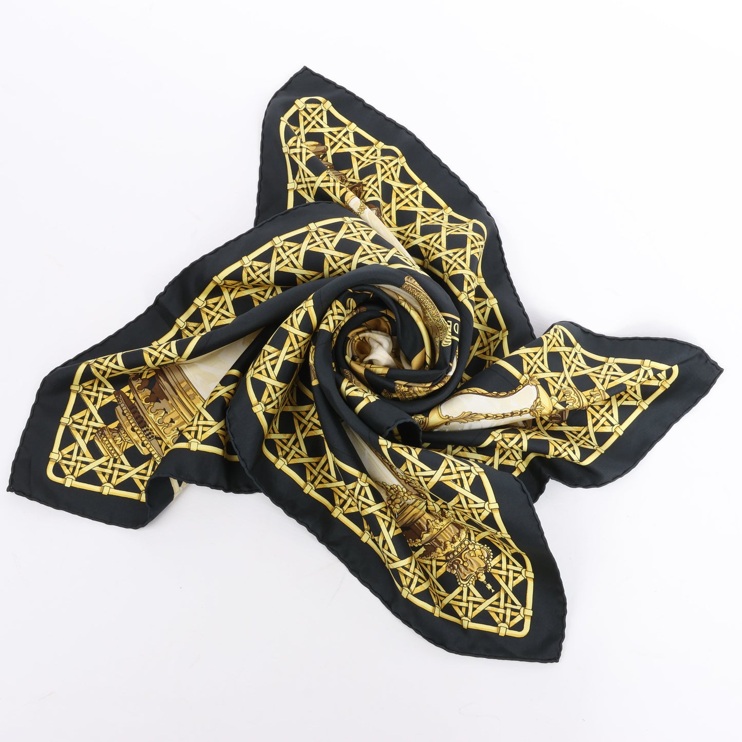 Hermès Carré 90 "Feux de Route" 100% Silk Scarf in Black x Gold