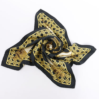 Hermès Carré 90 "Feux de Route" 100% Silk Scarf in Black x Gold
